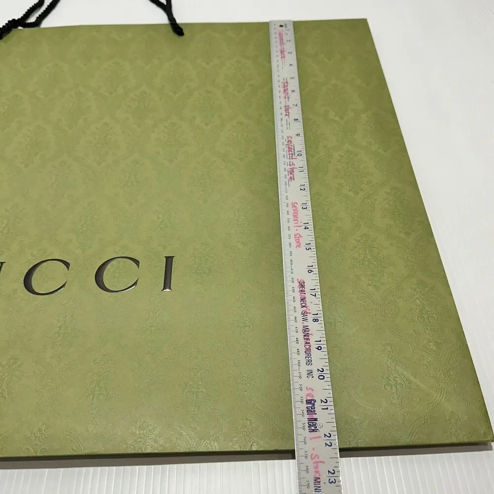 GUCCI Authentic 29x22x10 Paper Shopping Gift Bag Tote Green Damask Embossed